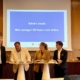 Axel Josefsson (M), Martin Wannholt (D), Elisabeth Lann (KD) och Axel Darvik (L) presenterar budgetförslag för Göteborg 2025